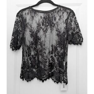 Black Lace Overlay Short Sleeve Top - Witchy, Gothic Bohemian, Boho, Festival